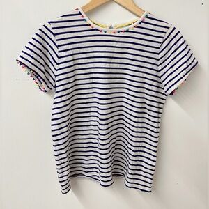 Striped Kids T-Shirt with Pom-Pom Trim by Mini Boden